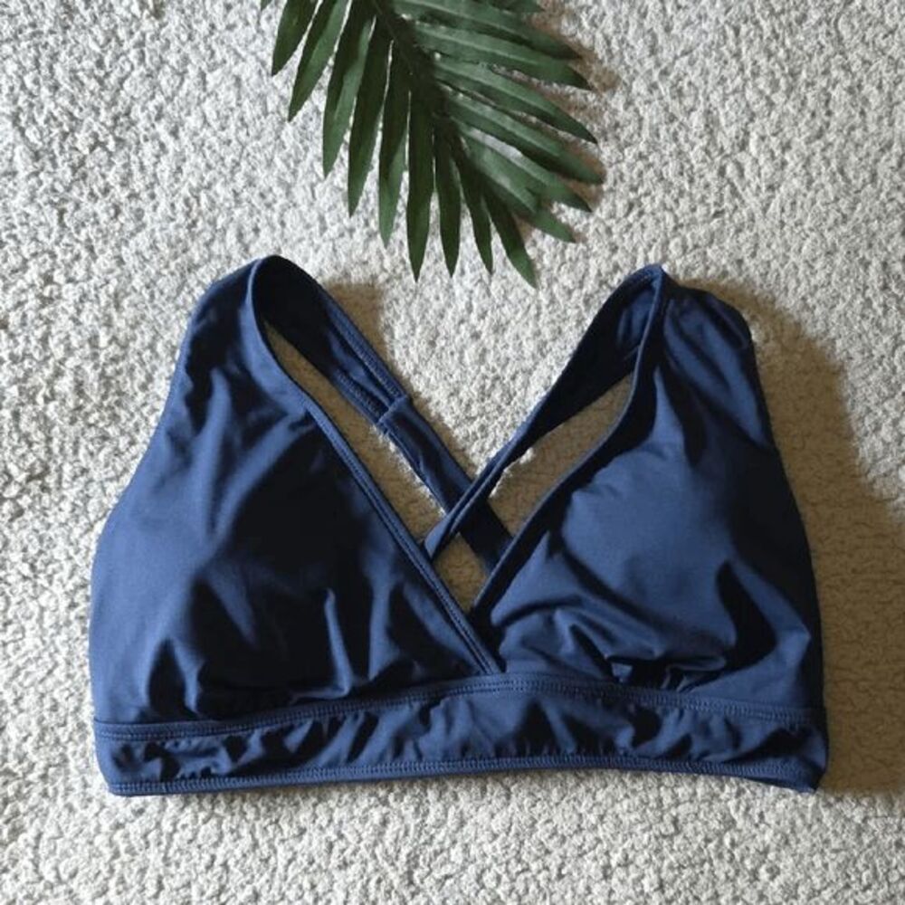 Catalina Wrap Criss Cross Triangle V-Neck Bikini Top in Navy